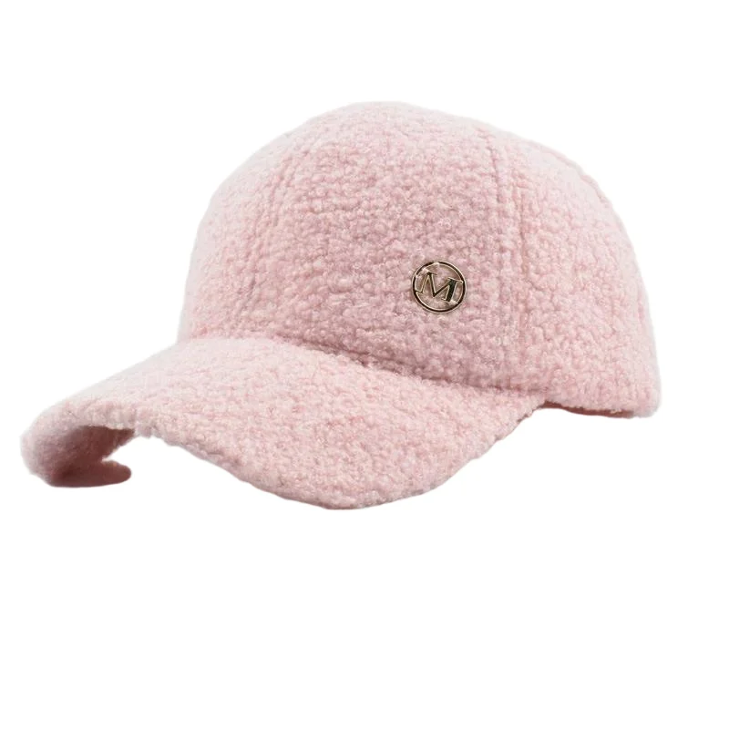 Winter-Baseballmütze aus einfarbiger M-Label-Lammwolle für Damen, warme, lässige, modische, vielseitige Plüsch-Entenschnabelmütze im Freien – Detail 8