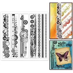 1pc Chain Gear Lace Border Clear Stamps for Cards Making Silicone for DIY Scrapbooking Photo Album Journal Home Decoration