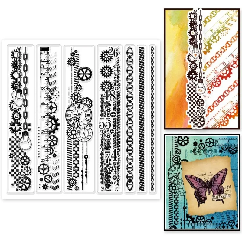 1szt Chain Gear Lace Border Clear Stamps for Cards Making Silicone for DIY Scrapbooking Photo Album Journal Home Decoration