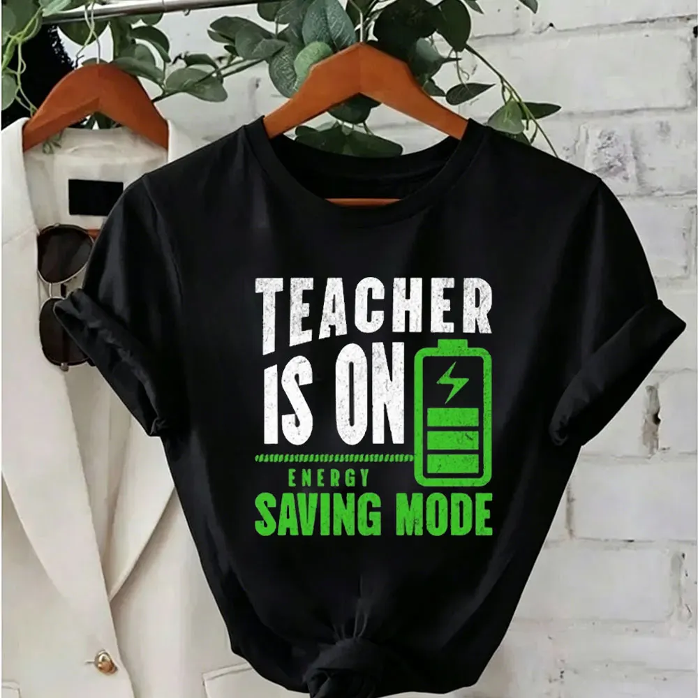 Teacher Energy Saving Mode Shirt Funny Teacher Gift End of School Year Clothes-Tired Teacher Humor Tee Short Sleeve Tops