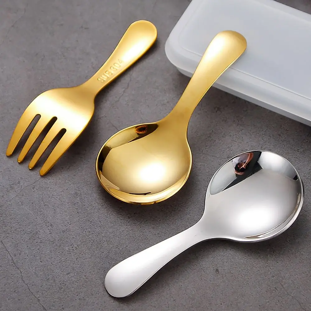 304 Stainless Steel Spoon Fork Set Storage Case Dessert Fruit Tool Cutlery Set Short Handle Kids Tableware