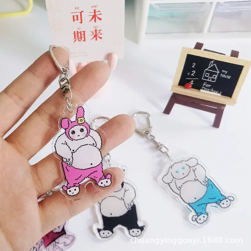 Sanrio New Funny Fatty Sanrio Keychain Hello Kitty Mymelody Kuromi Cinnamoroll Anime Figures Cartoon Bag Pendant Toys Gifts