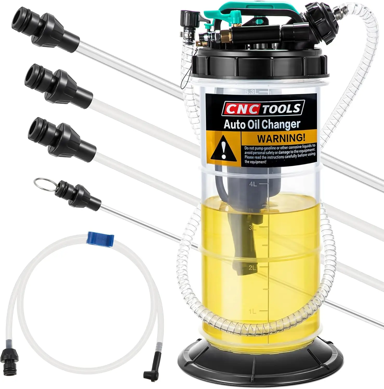 

Manual Pneumatic Fluid Extractor, 1.4 Gallon/5.3L Oil Pump for Car, SUV, Truck with Brake Bleeding Hoses