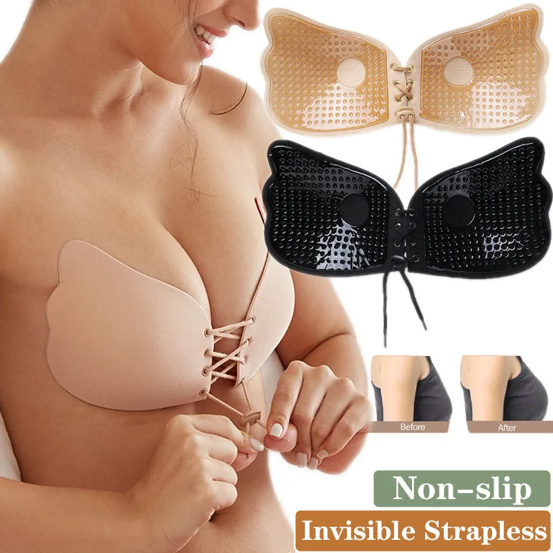 Sexy Strapless Adhesive Stick Bra Women Invisible Push Up Bras Backless Lingerie Seamless Silicone Angel Wing Shape Underwear