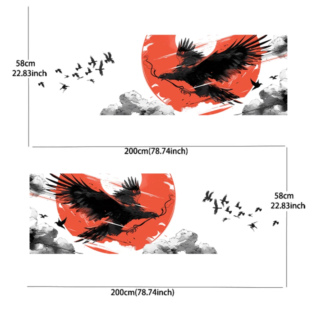 2PCS Fierce eagle in the air grabbing a snake; red round sun sticker; car sticker with full body decal decoration covering scrat