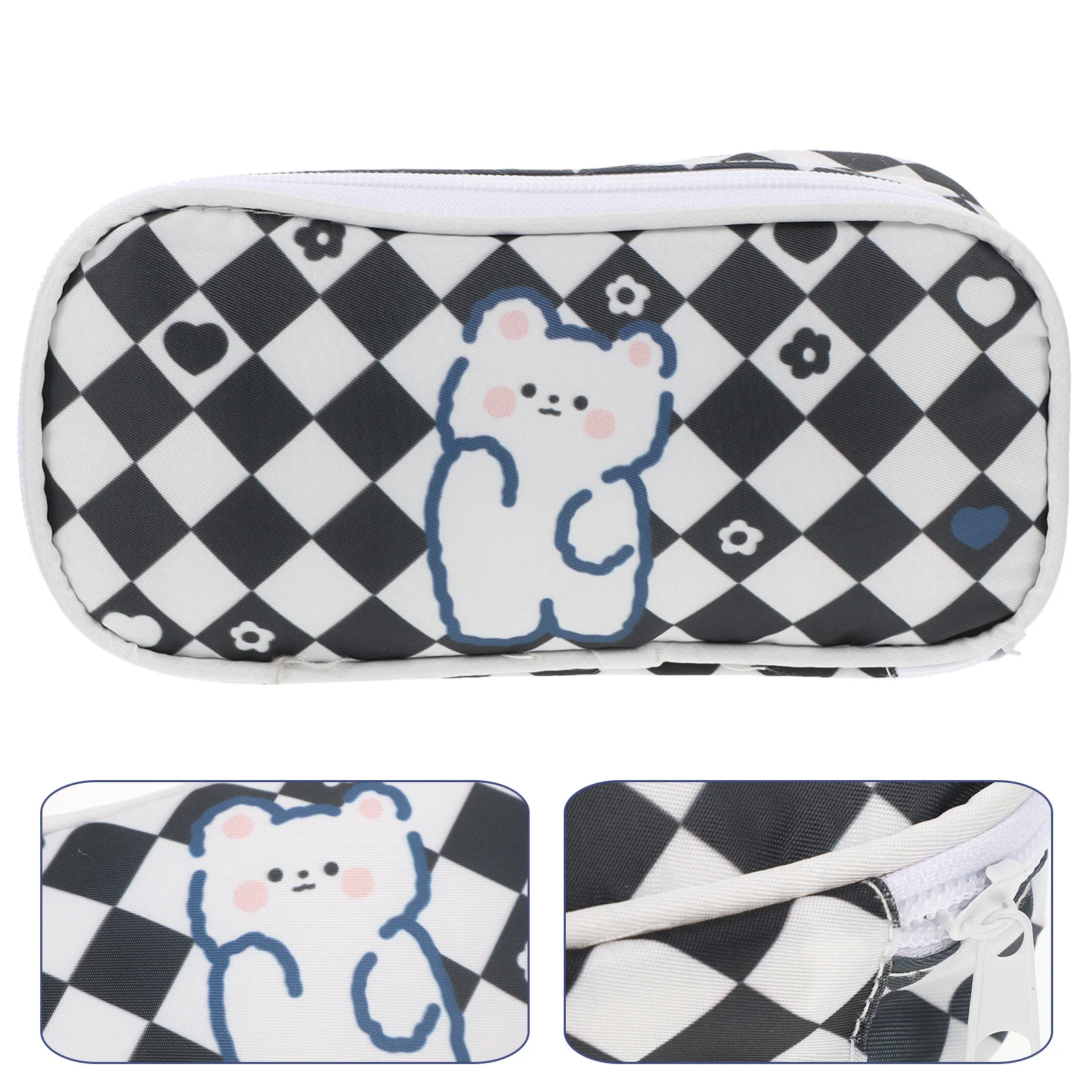 

Stylish Pencil Storage Bag Large Portable Pen Case with Checkerboard Printing Functional Design for Kids Adults School College
