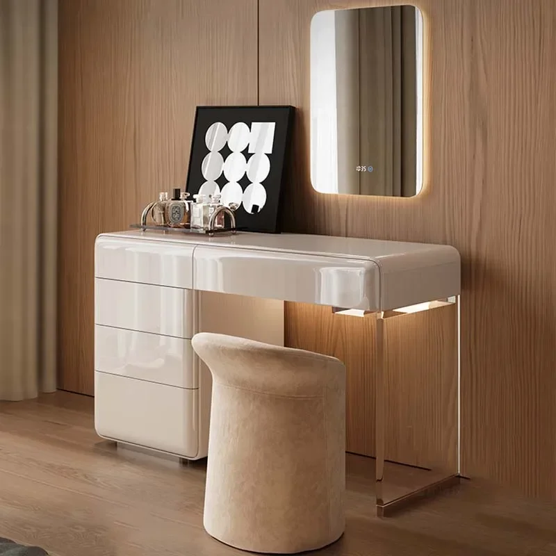Luxury Bedroom Dresser Organizer Mirror Desings Stool Drawer Dressing Table White Wooden Modern Schminktisch Dresser Furniture