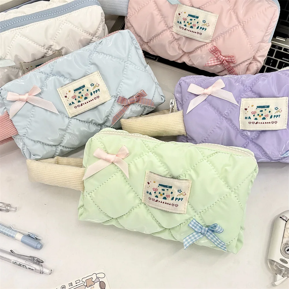 

Ins Korean Large Capacity Makeup Bag Cute Bow Girls Pencil Case Cosmetic Bag Students Coin Purse Campus Meal Card Holder