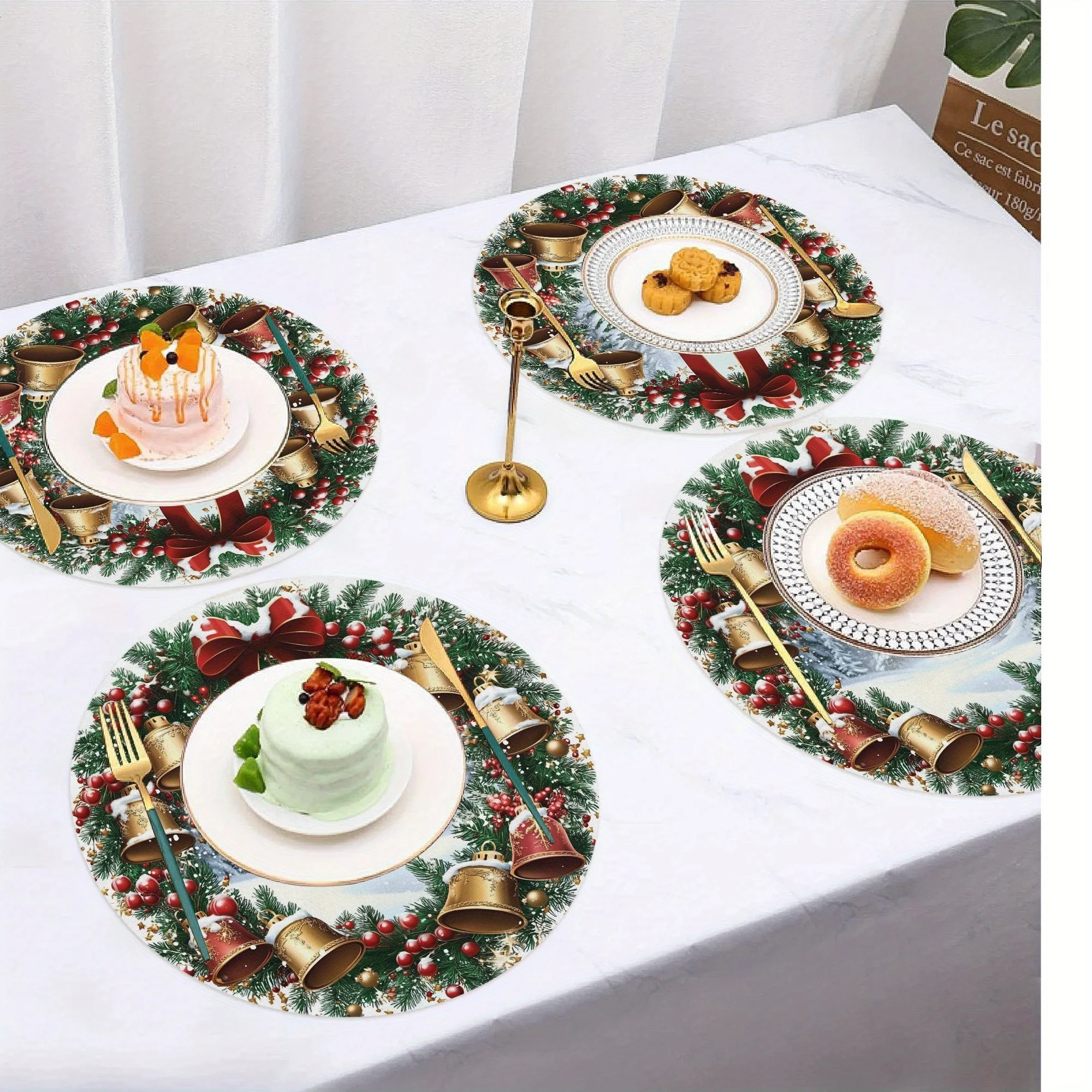 VIKAMA Set Tatakan Natal 4 Buah untuk Pertemuan Keluarga, Pesta Natal, Dekorasi Meja Liburan & Aksesoris