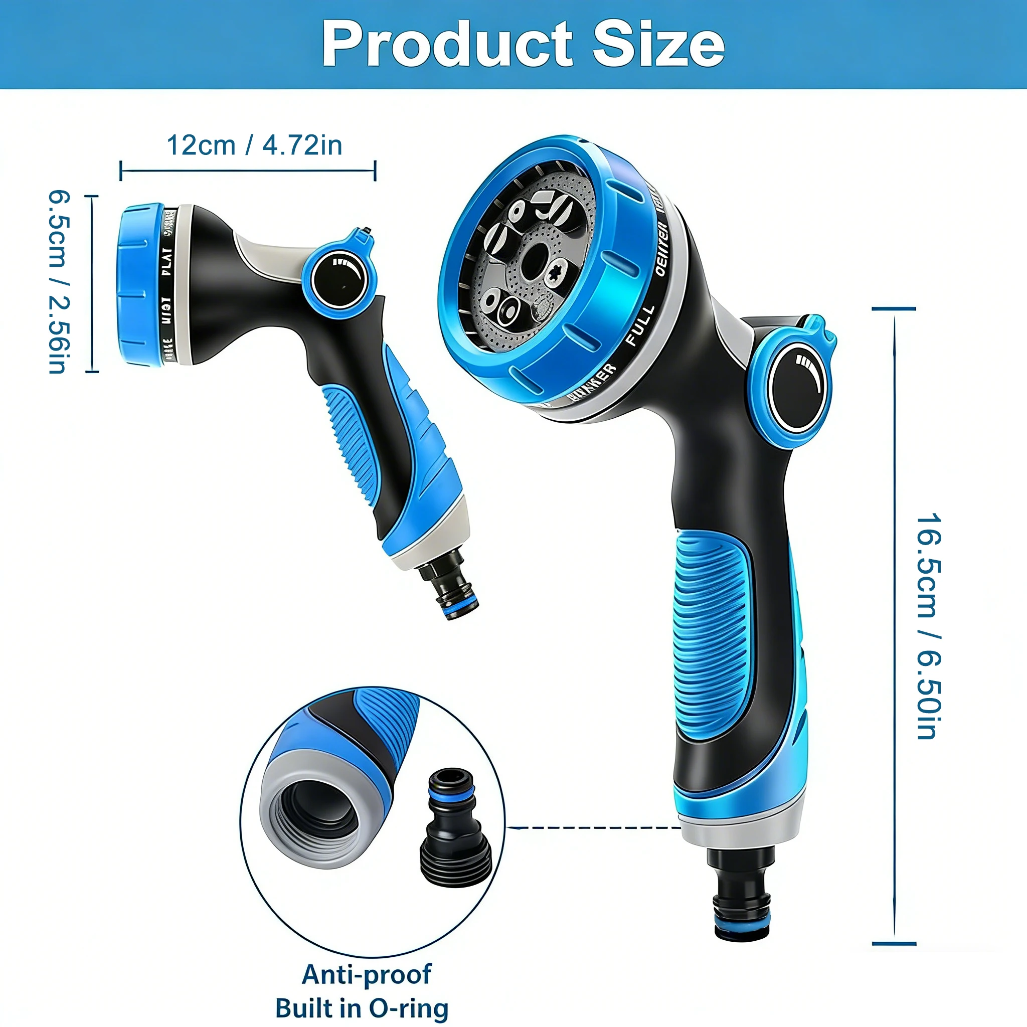 Garden Hose Nozzle 10 Adjustable Spray Modes Blue Thumb Control High Pressure Water Sprayer for Garden Watering Car Washing