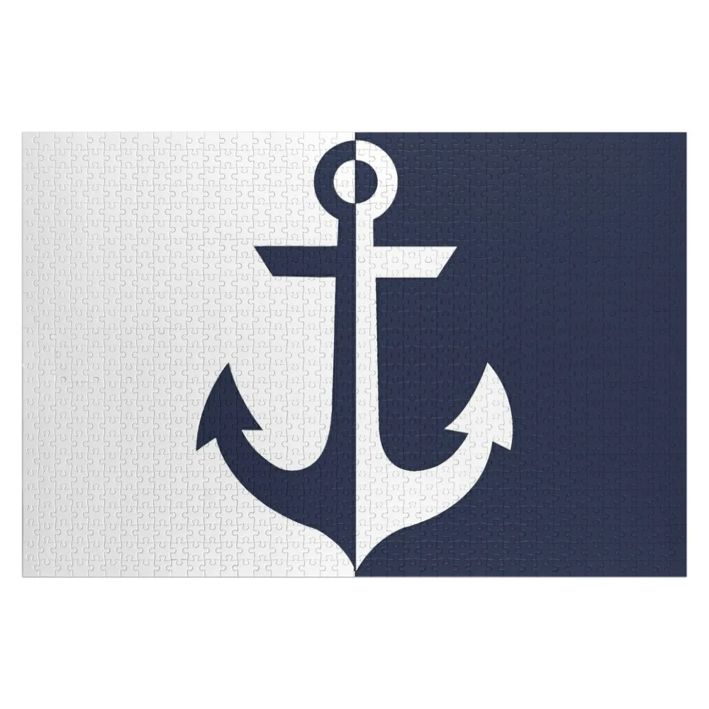 Nautical white and navy blue anchor Jigsaw Puzzle Personalized Baby Toy Wooden Decor Paintings Customized Toys For Kids Puzzle