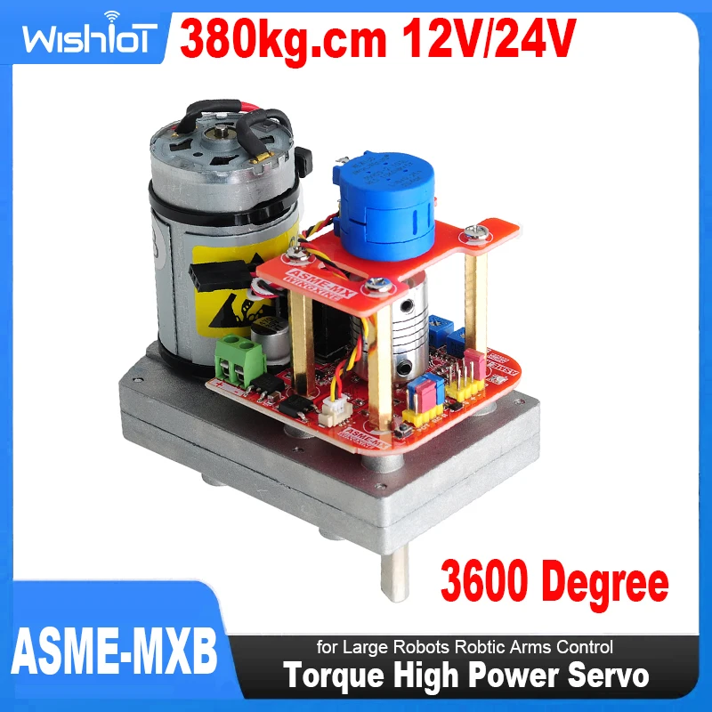 ASME-MXB 380kg.cm Servo Super Torque 3600 Degree Alloy Servo 12V/24V for Robot Arm Valve Control Camera PTZ Control