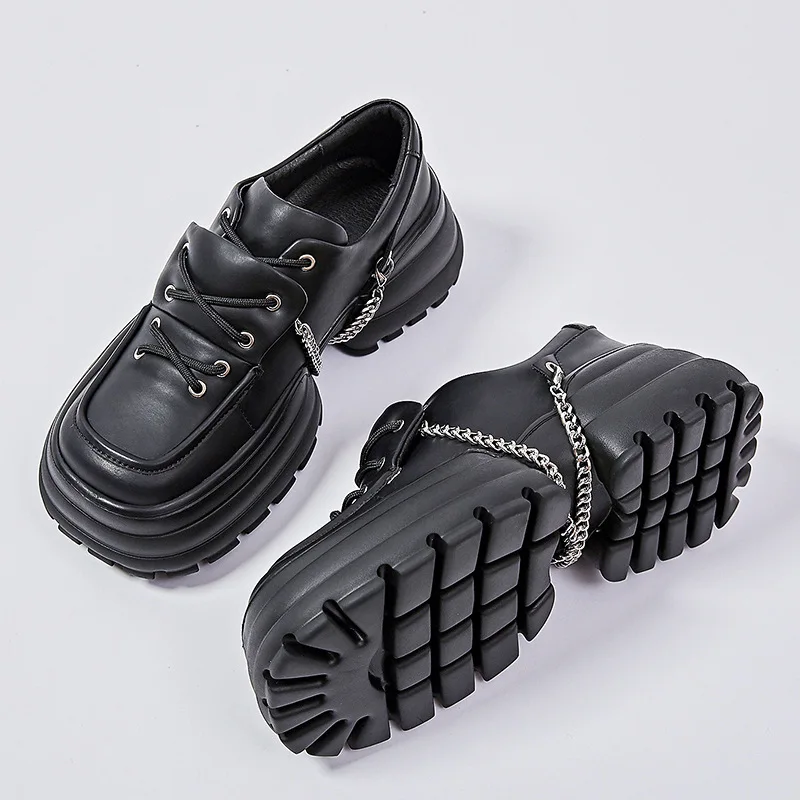 

Meotina Women Genuine Leather Round Toe Thick High Heel Platform Sneakers Lace Up Chain Ladies Fashion Shoes Autumn Spring 40