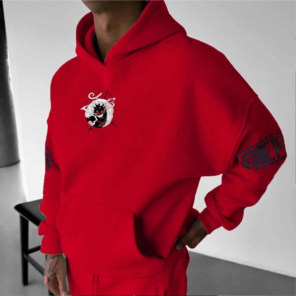 Sweater Hoodie Pria ONE PIECE Monkey D. Luffy Anime Jepang Musim Semi dan Musim Gugur Anak Laki-laki Lengan Panjang Y2K Paket Orang Tua-Anak