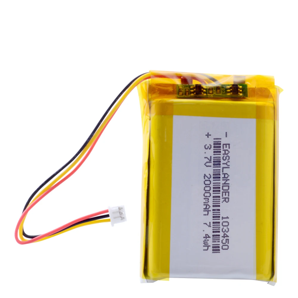 JST1.25 3P 103450 3.7V 2000mAh Rechargeable Lithium Li-ion Polymer Battery For GPS navigator DVD recorder headset e-book