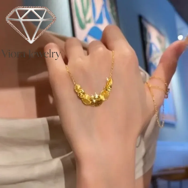 

Viora Jewelry Exploding gold crushed ice to the motherland gilded feather necklace 9999 24K real gold 2025 new noble sense cla