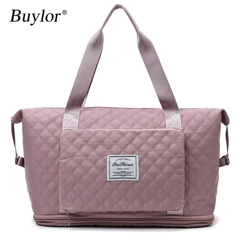 Buylor Foldable Travel Duffle Bag Lingge Women\'s Shoulder Bag Waterproof Luggage Bags Fitness Large Capacity Storage Handbags