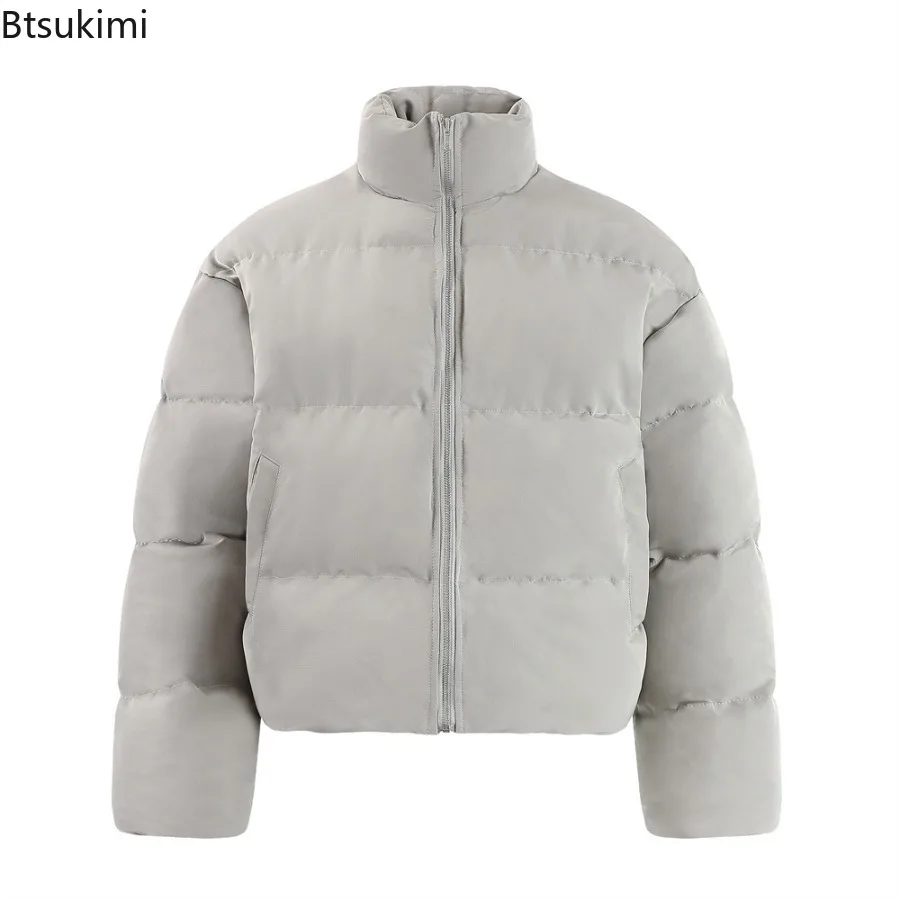 2025 Men's Winter Fashion Cotton Padded Coat Winter Cropped Stand Collar Puffer Jackets Long Sleeve Thick Warm Overcoats for Men