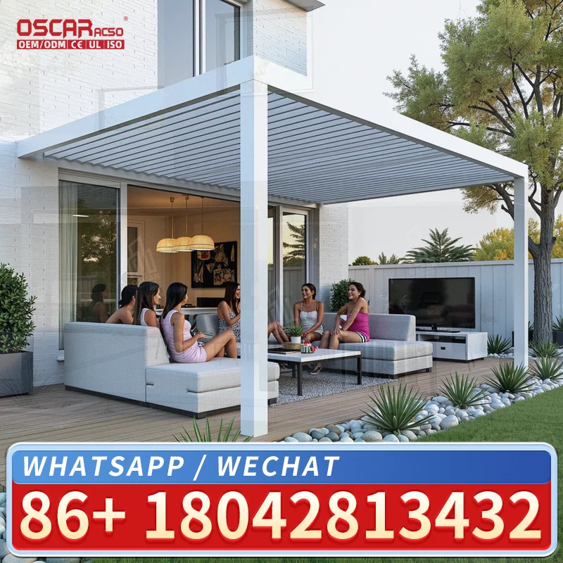 Motorised Outdoor Aluminium Louvre Pergola New Design Waterproof Garden Gazebo for Backyard Patio Balcony pergola