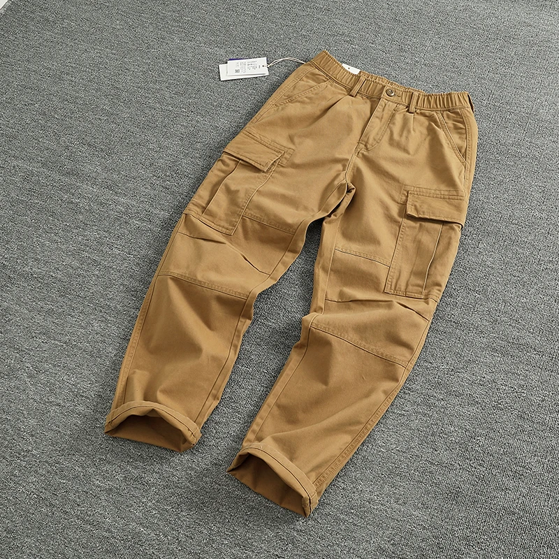 

DSTRANIK Classic ket Work Trousers Men's Fitted Tailoring Pure Cotton Woven Heavy Loose Straight Cone Pants Casual Youth S...