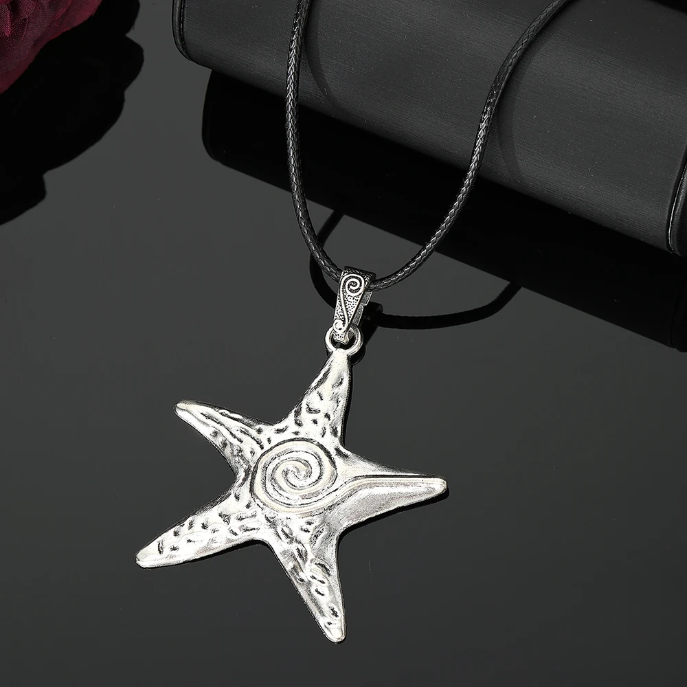 Bohemian Starfish Pendant Necklace, Black Rope Chain for Women and Men, Casual Dress up and Christmas Gifts, Neutral Jewelry, Simple Style image 4