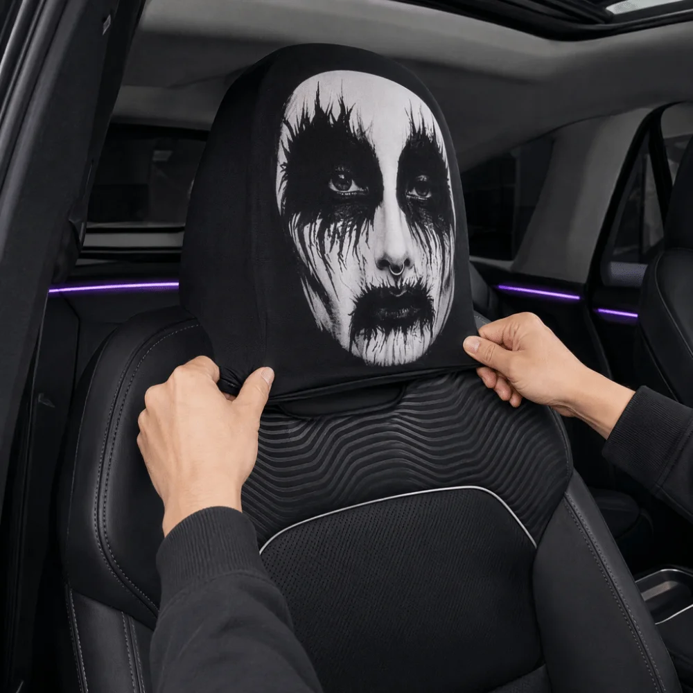 Exaggerated Car Headrest Covers Cool Decorations Funny Face Expressions Car Pillowcase Stain-Proof Oil-Proof Washable