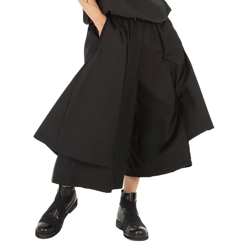 

2023Japanese Punk Loose Streetwear Fashion Casual Men Vintage Gothic Kimono Wide Leg Skirt Pants Women Dark Black Costumes