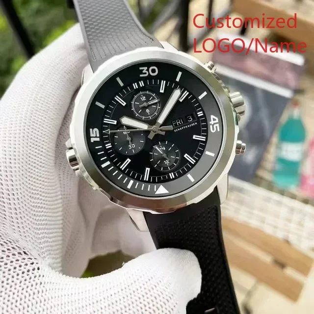 44mm cronógrafo de quartzo especial e moldura rotativa externa mostrador cinza relógio masculino função completa aquatimer personalizado