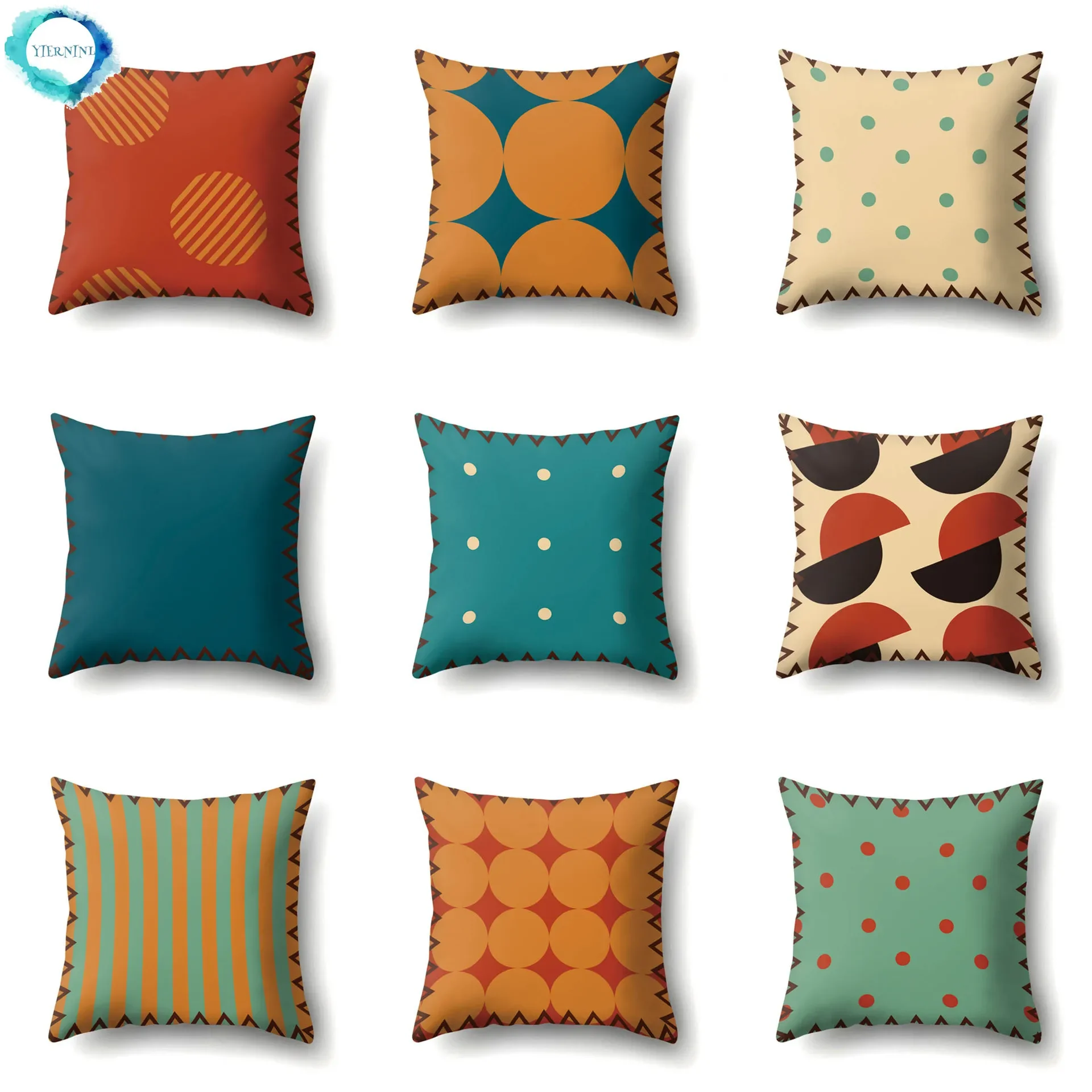 Nordic Retro Geometric Pattern Polyester Pillow Cover Cushion Cover Contrast Color Decorative Pillowcase for Sofa Couch Decor