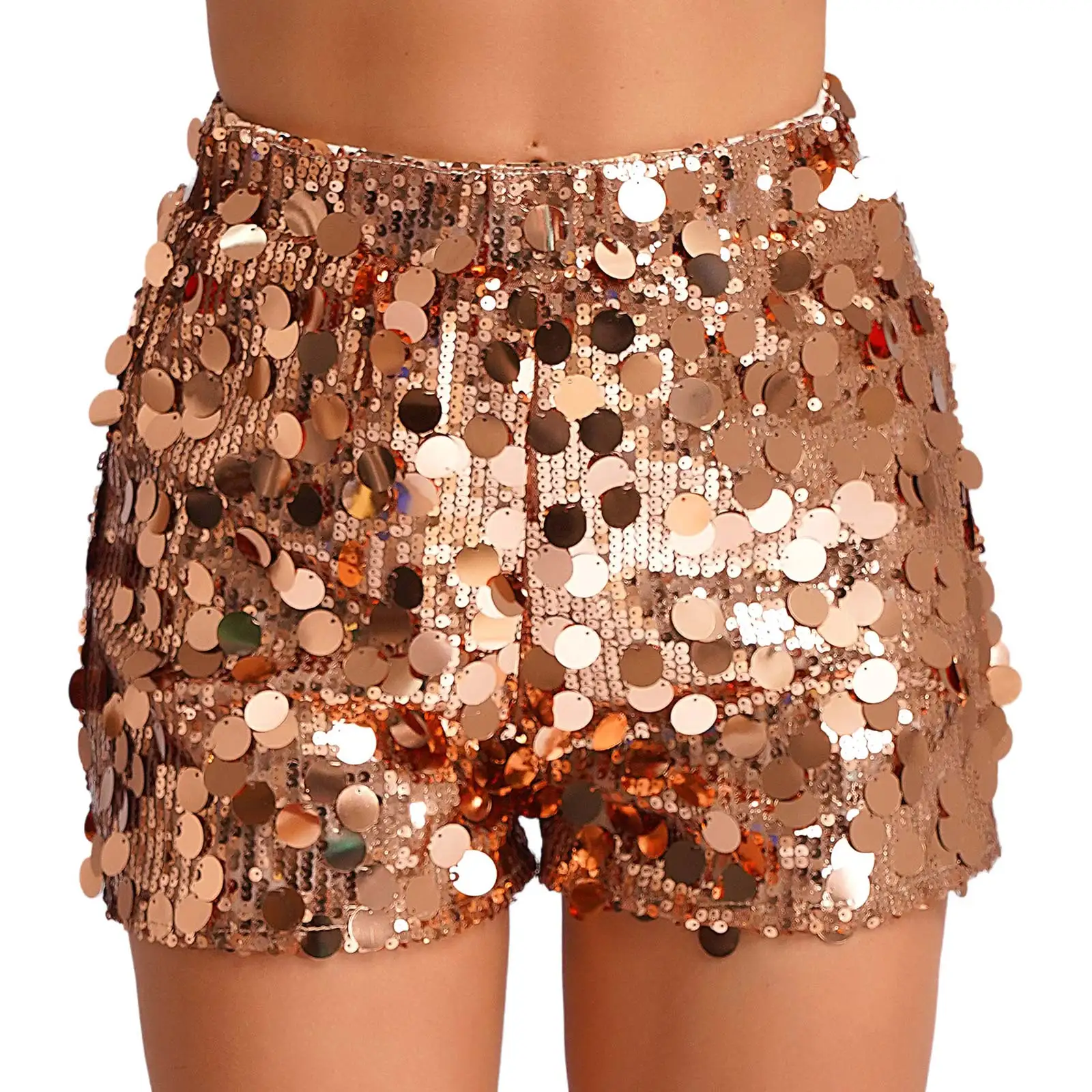 

Women Lady Sparkly Sequin Shorts Bling Bling Hot Pants Elastic Mid Waist A Line Party Concert Shorts Party Club Cocktail Costume