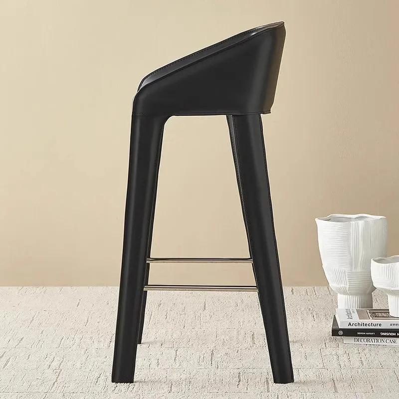 Saddle Leather Bar Chair Home Island Chair Modern Simple Cafe Bar High Stool