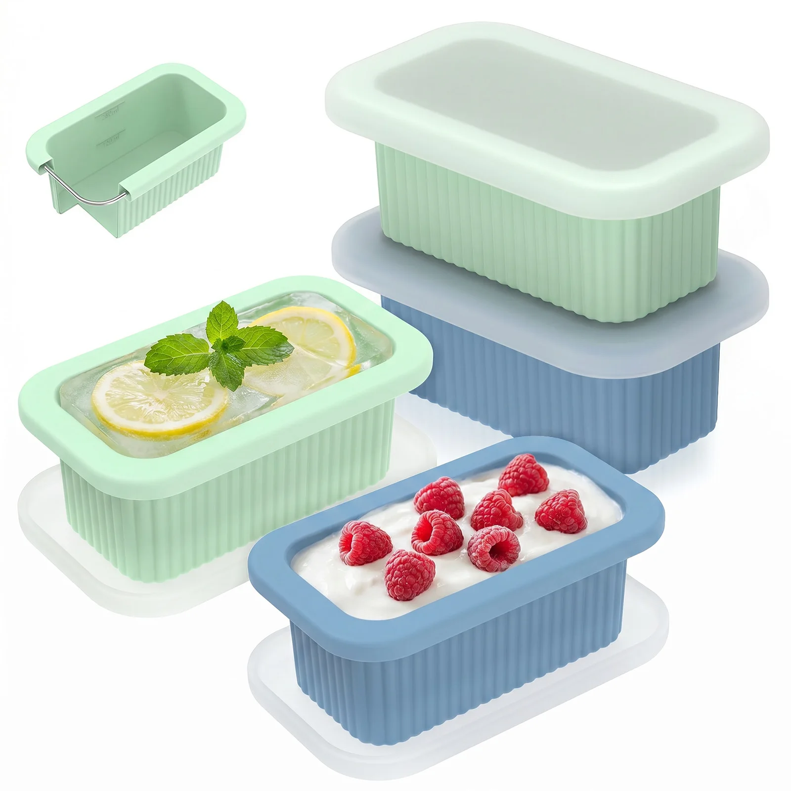 4/3/2Pcs Silicone Freezer Mold 250ml Freezer Container with Lid Ice Cube Molds Soup Broth Sauce Baby Food Silicone Freezer Tray