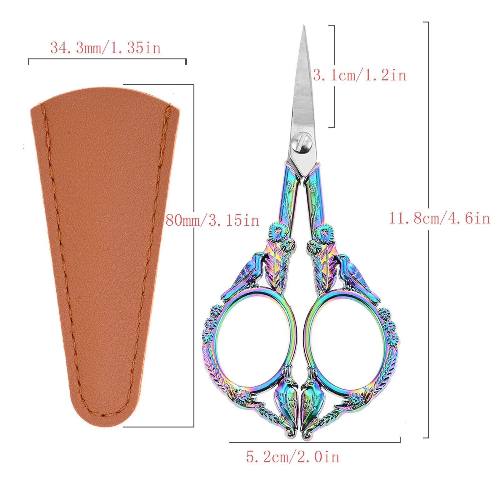 Retro Embroidery Scissors with Leather Sheath Vintage Relief Bird Type 4.6" Sewing Tool DIY Craft Cutting Thread Cloth Stitching - view 2