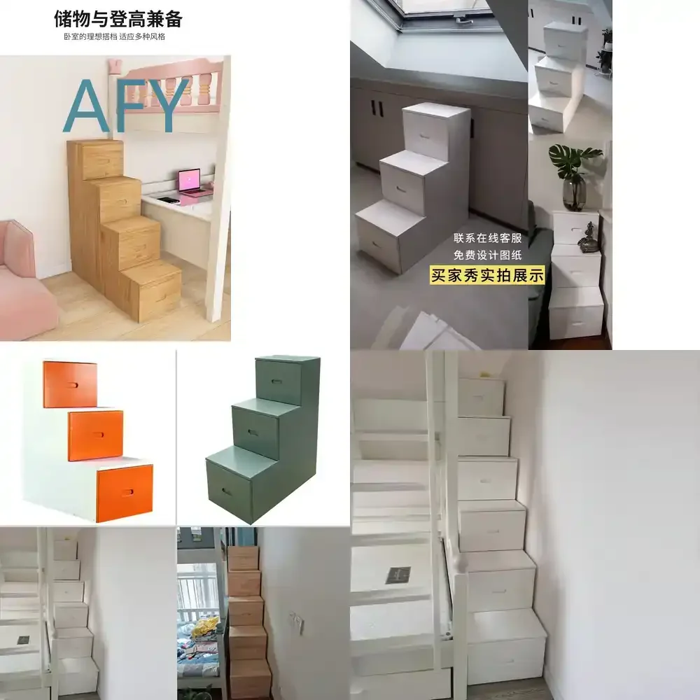 Solid Wood Staircase Cabinet for Home Storage Organizer Drawer Cabinet for Under Stairs Space Saving Furniture for Living