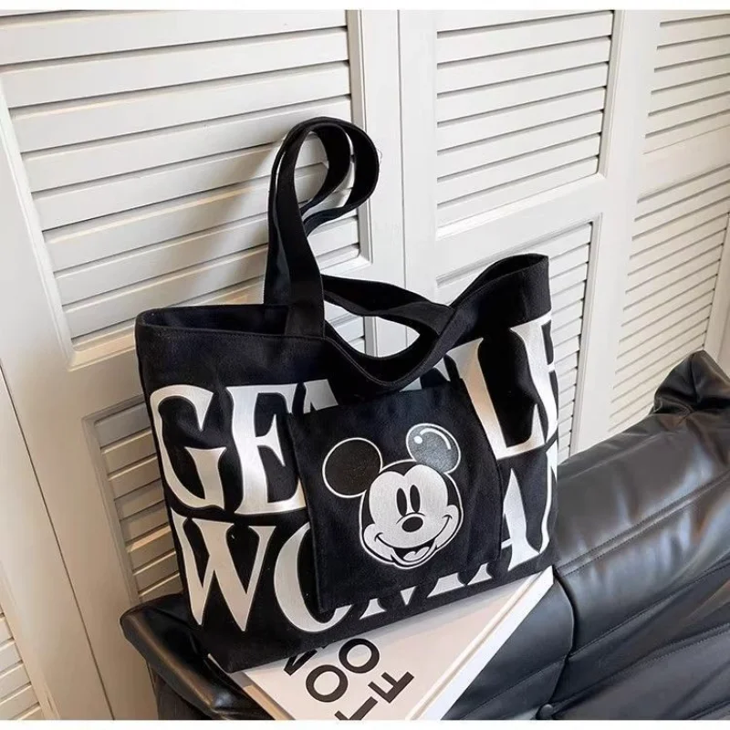 Disney Mickey การ์ตูนขนาดใหญ่ความจุกระเป๋าผู้หญิงใหม่แฟชั่นผ้าใบอเนกประสงค์ Tote กระเป๋า Casual OUT ไหล่ Satchel