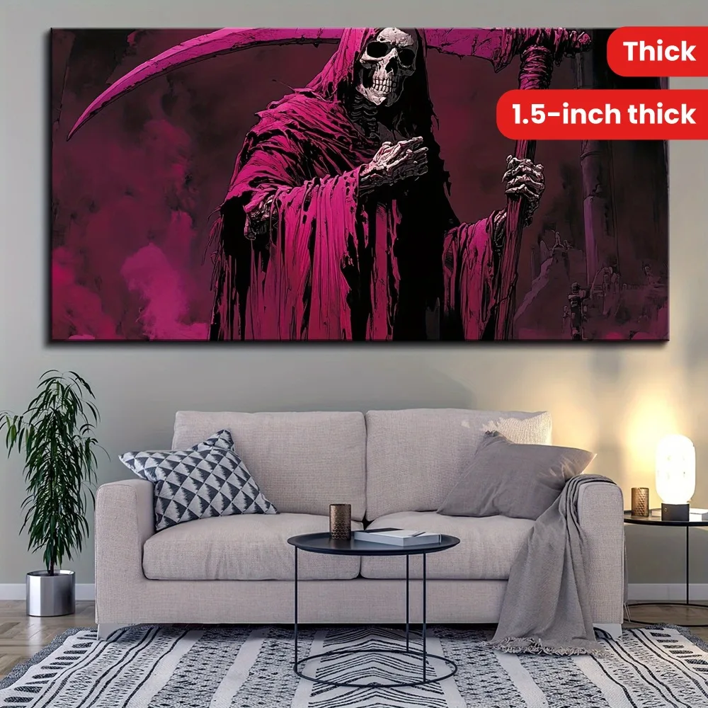 

1.5 inch thick pine solid wood frame, Halloween skull large canvas mural, art wall painting, suitable for wall decoration