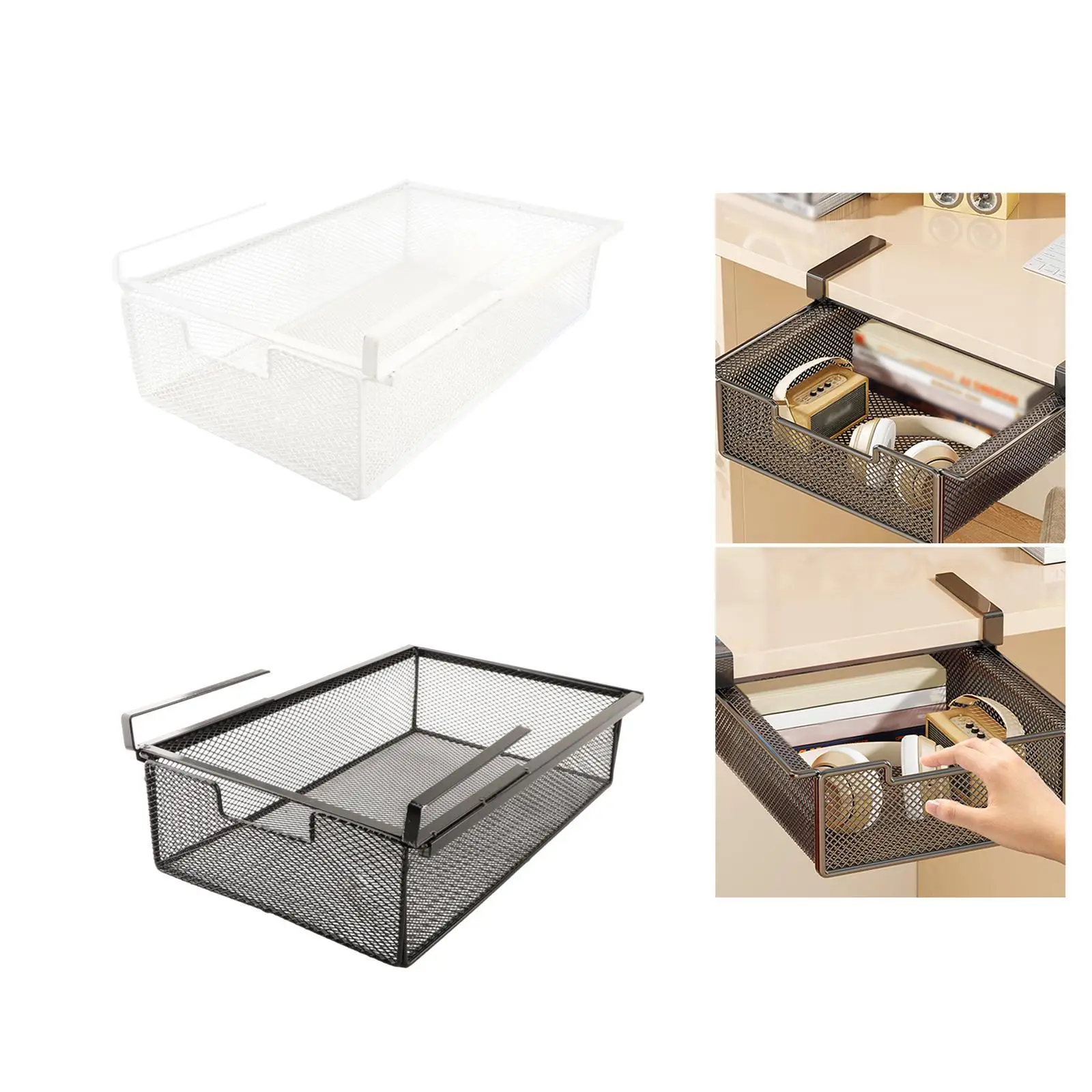 

under Desk Drawer Desktop Organizer Storage Rack Mesh Basket Container Pullout Desk Hanging Drawer for Pantry Home Office