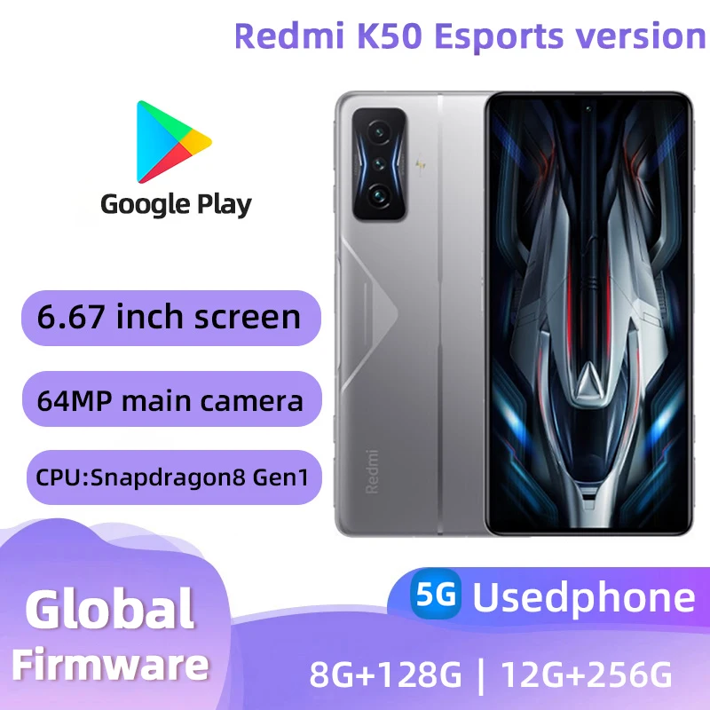 redmi k50 Киберспортивная версия 5G Android 6,67-дюймовый экран 256 ГБ ПЗУ Все цвета Разблокированный использованный телефон в хорошем состоянии