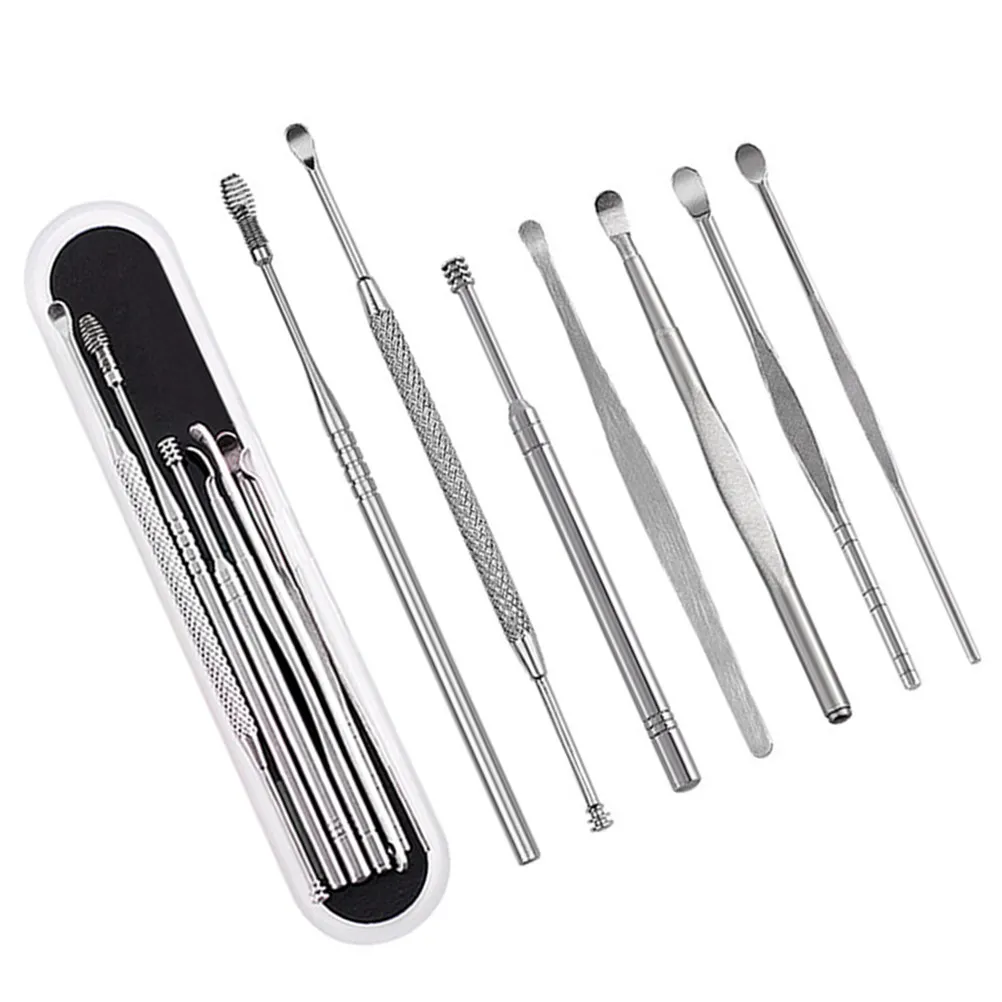 7Pcs Grade Stainless Steel Ear Wax Picker Cleaner Kit Portable Lightweight Ear Care Supplies for Home Travel Daily Use