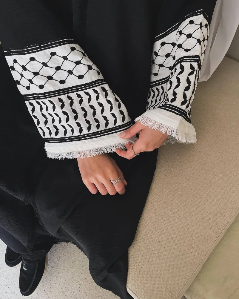 New Soft Crepe Embroidery Palestine Kefiyyeh Abaya Ramadan Tassel Dubai 2024 Abaya Women Muslim Dress Modest Islamic Clothing