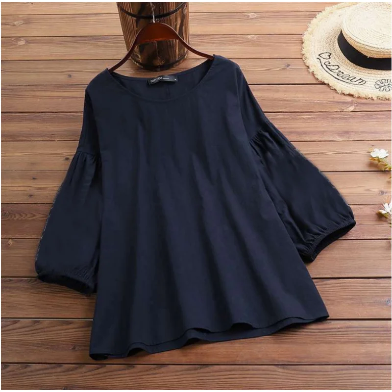 

2025Spring and Summer New Sweet Sleeve Loose Leisure Slimming Shirt round Neck Women's Top