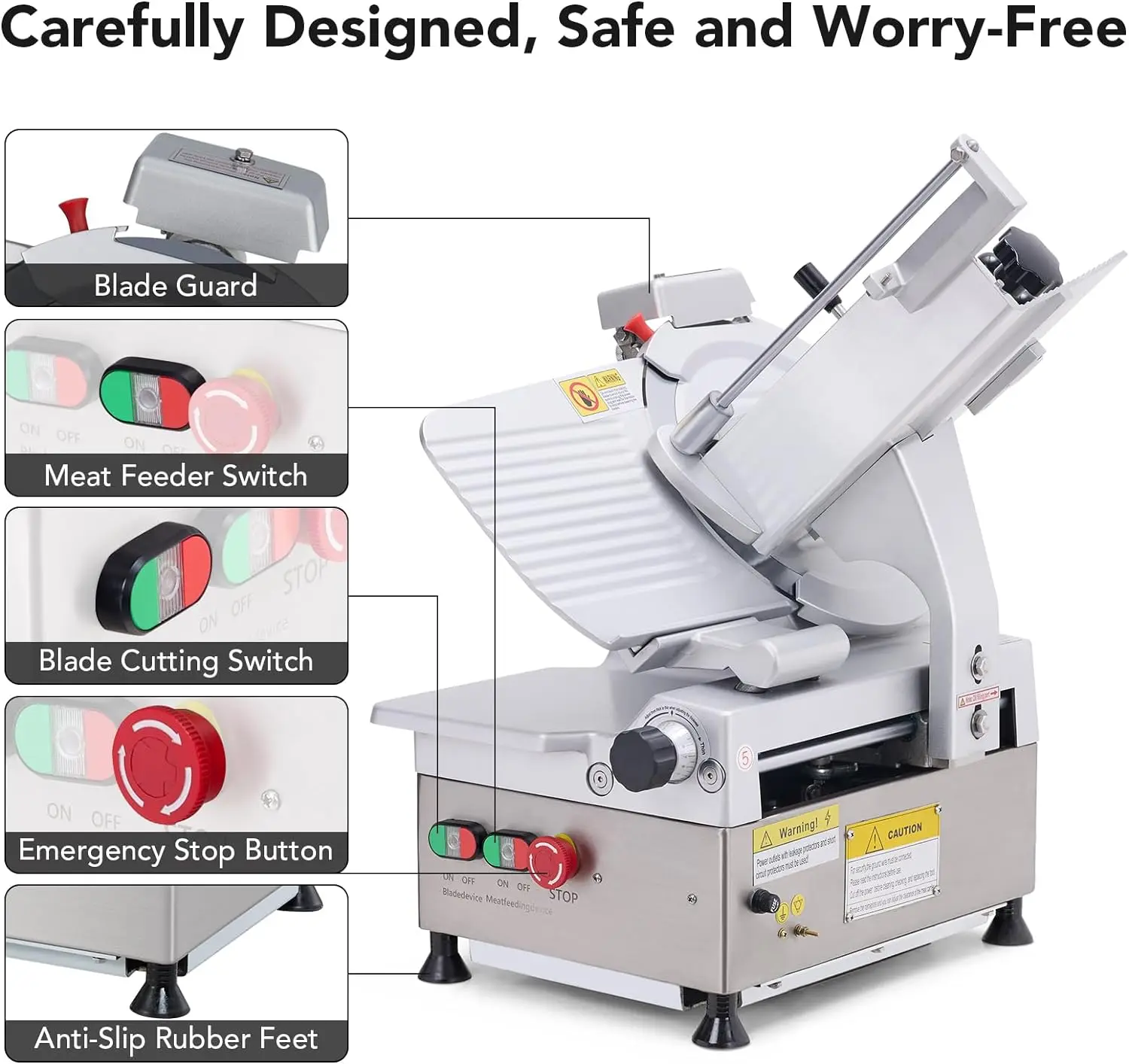 Affettatrice automatica per carne, affettatrice per carne da 550W commerciale con lama in acciaio al carbonio da 12 ", spessore regolabile 0 ~ 14mm, affettatrice per gastronomia