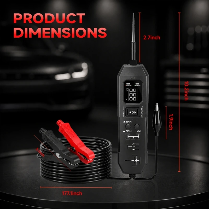 Automotive Power Circuit Diagnostic Tool, 3-36V Handheld 4 Pin 5 Pin Tester with Tester Wire and Battery Clamps H9EE