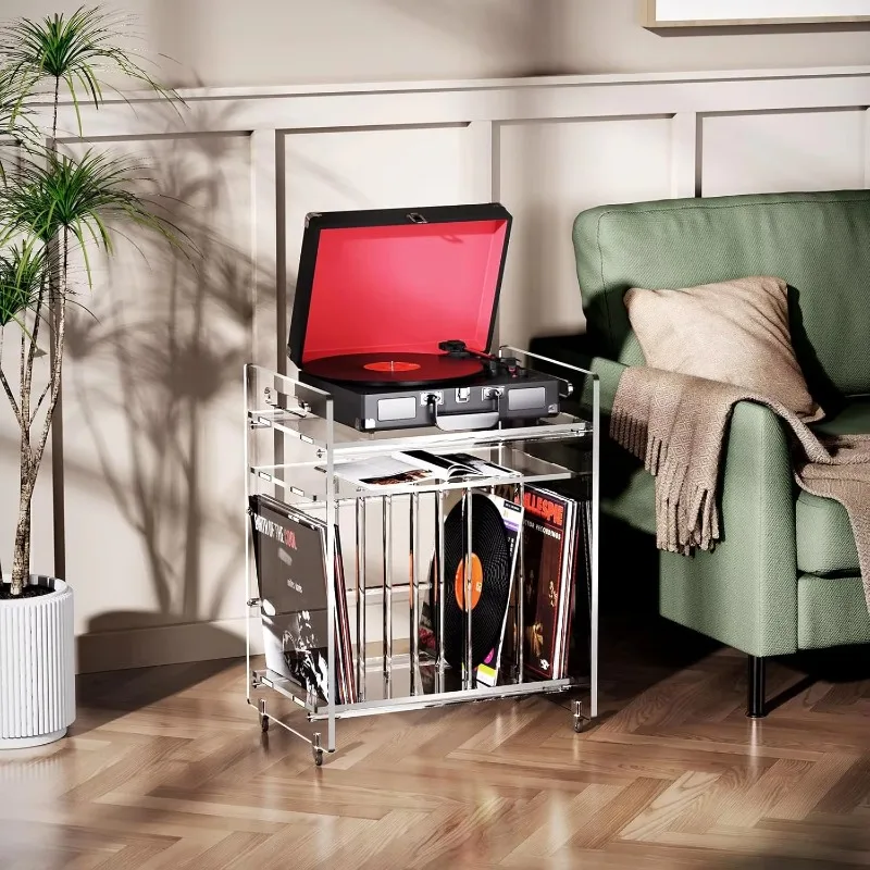 Modern acrylic three-layer turntable storage rack - vinyl record CD book storage cabinet