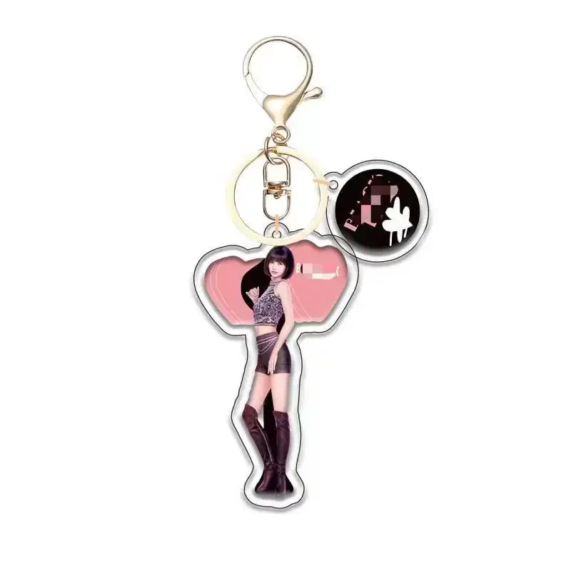 KPOP Girl Group Keychain Cute Cartoon Figure Rose Pendant Car Key Rings Pink Charm Keychains Jewelry for Fans Gift