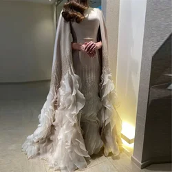 Customized Exquisite Evening Dresses Beading Ruffle Court Train Prom Gown Scoop Neck Pleat Party for Women  فساتين السهرة