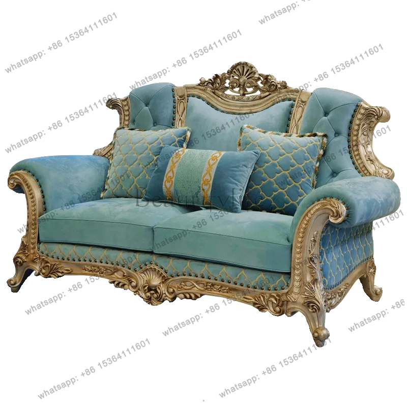 French solid wood carving flower leather sofa luxury European retro color can be determined