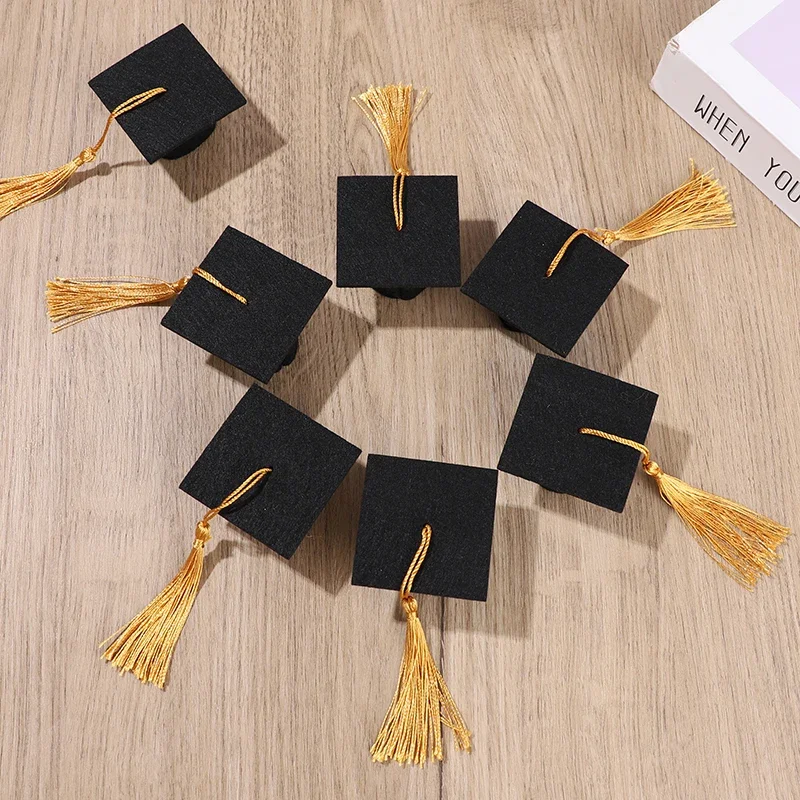 5/10 قطعة قبعة البكالوريوس مع شرابات لحفلة التخرج لتقوم بها بنفسك الديكور زجاجة نبيذ توبر التخرج قبعة صغيرة علب الهدايا الحلوى #2