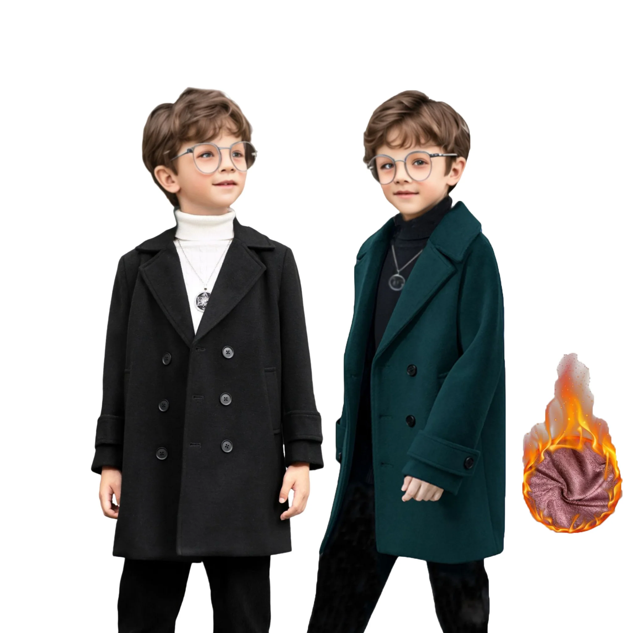 

3-15Y Teenager Kids Winter Thick Warm Warm Wool Coat Boys Windproof Outdoor Long Jacket Children Party Photography Woolen Coat