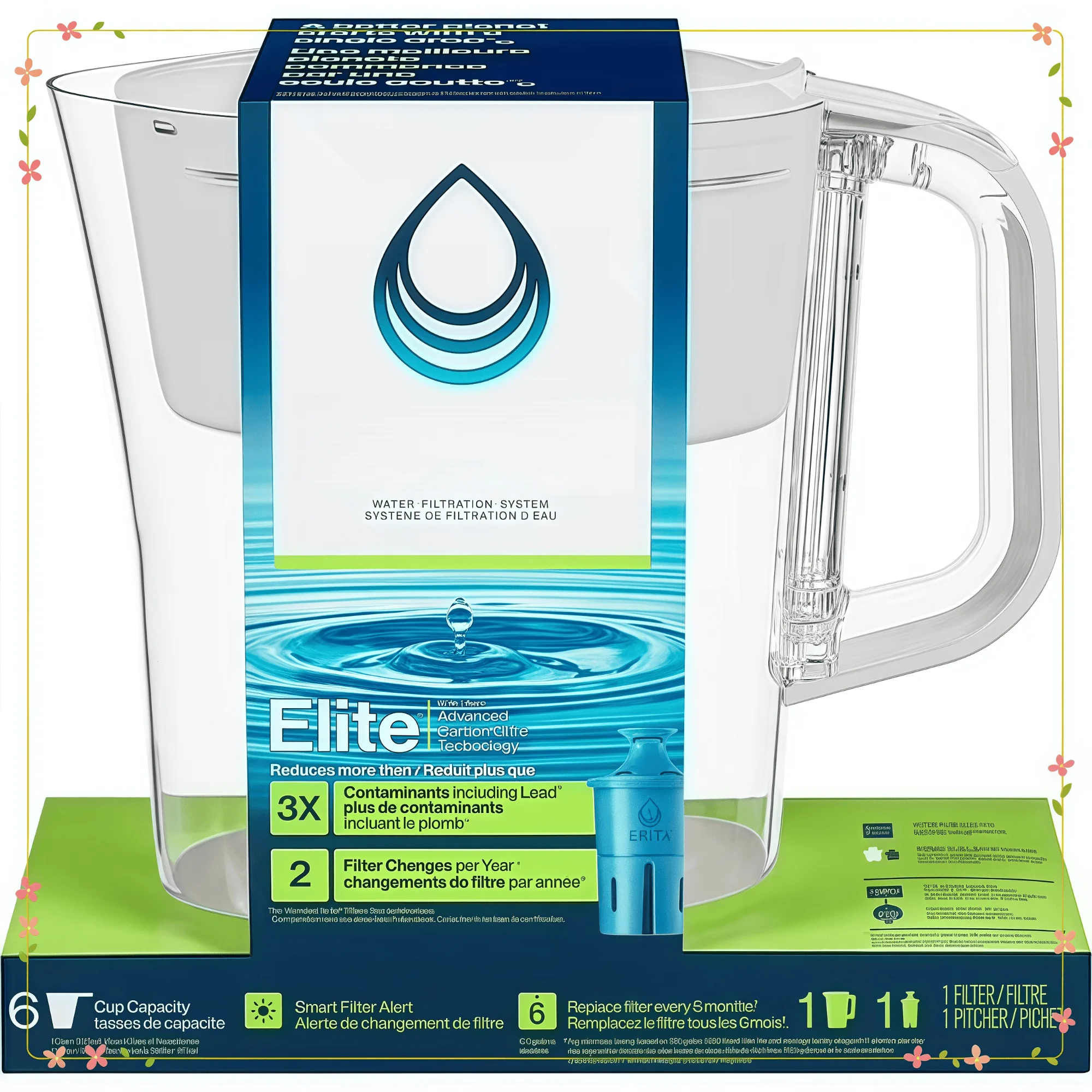 

6-Cup White Plastic Water Filter Pitcher with Filter, Compact for Refrigerator & Personal Use, BPA-Free